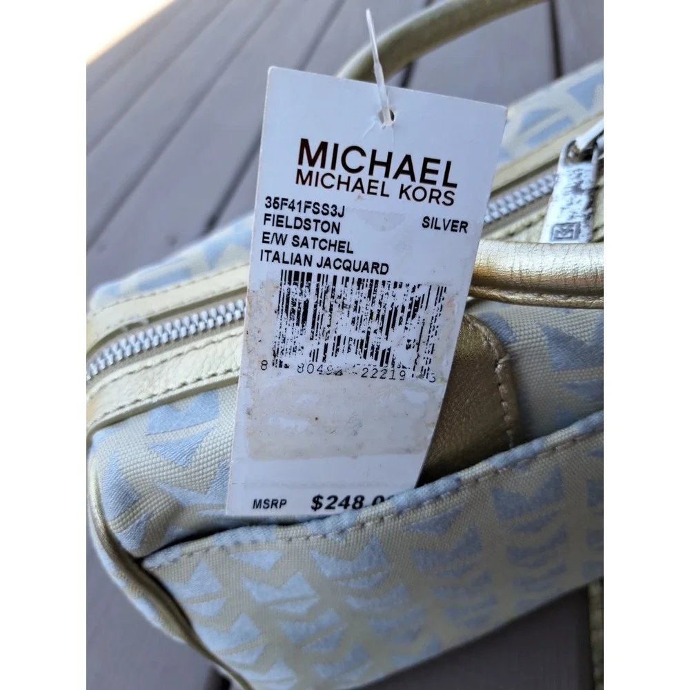 VTG Michael‎ Kors Italian Jacquard Gold Leather Trim Satchel Handbag Wallet NWT